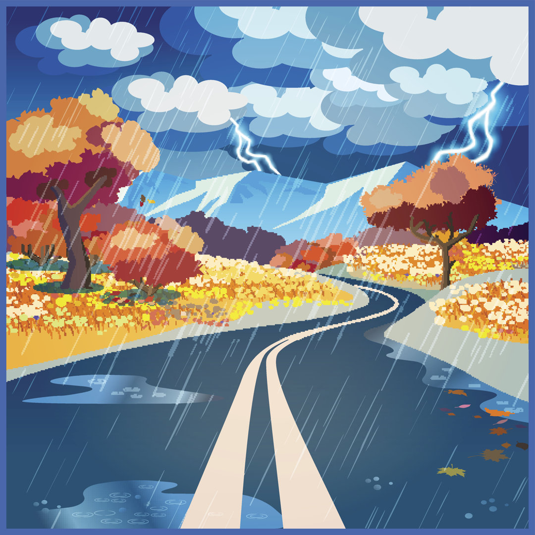 Connorville Autumn Rainy Road - Wrapped Canvas Graphic Art