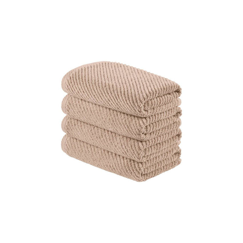 4-Piece 100% Cotton Quick Dry Diagonal Ribbed Hand Towel Set, Beige
