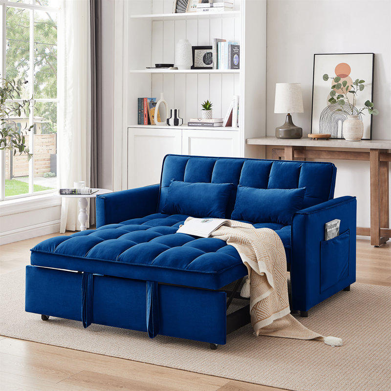 Mexborough Velvet Square Arms Sofa, Blue, 32.2" H x 55.2" W x 33.1" D