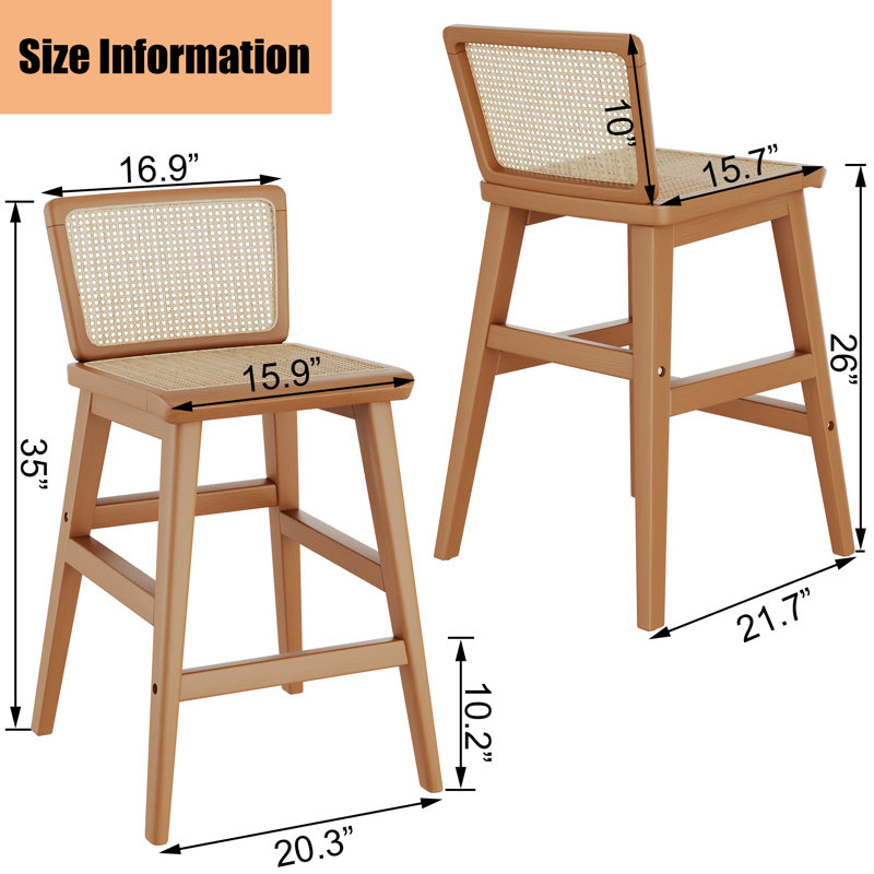 Tabouret de comptoir en rotin avec structure en bois massif, Tabouret de comptoir (siège d'une hauteur de 26 p