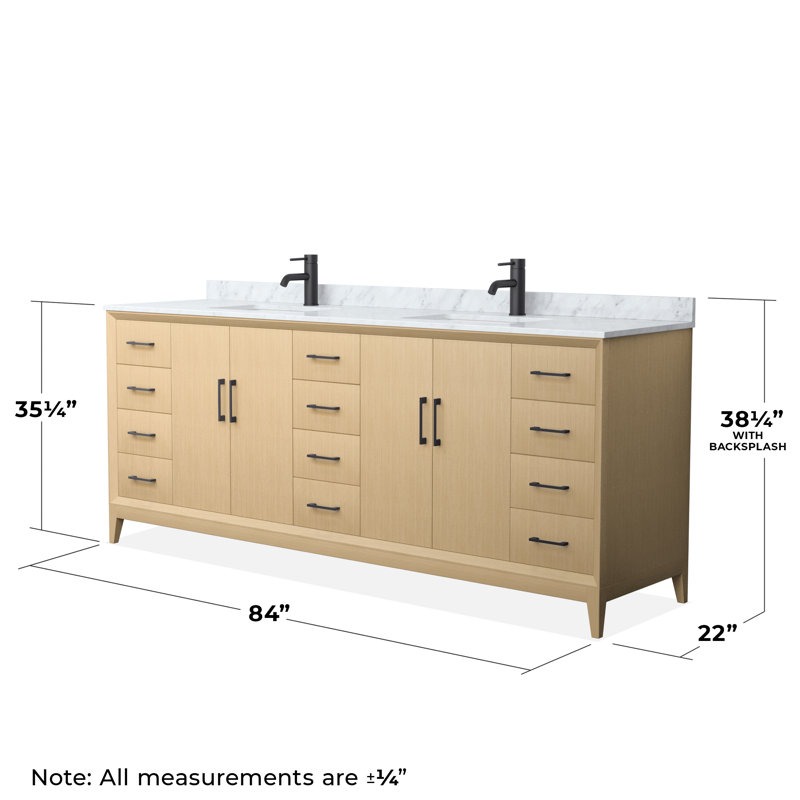 Janna 84" Freestanding Double Bathroom Vanity with Marble Top, Matte Black