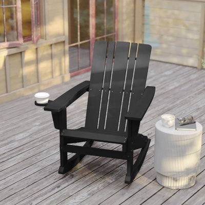 Beauton Commercial All-Weather Rocking Adirondack Chair with Swiveling Cupholder