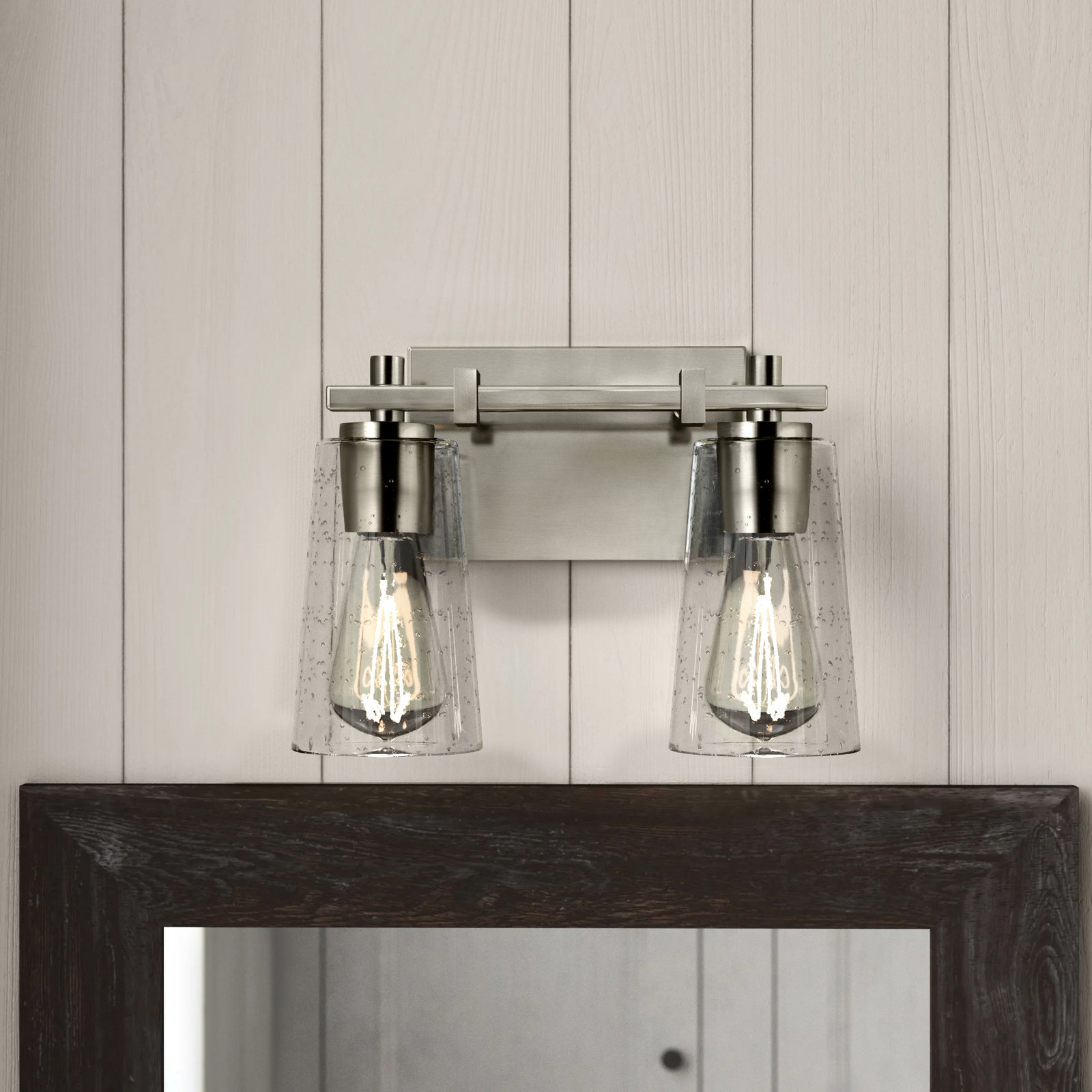 Noland 2 Light Seeded Dimmable Vanity Light, Satin Nickel