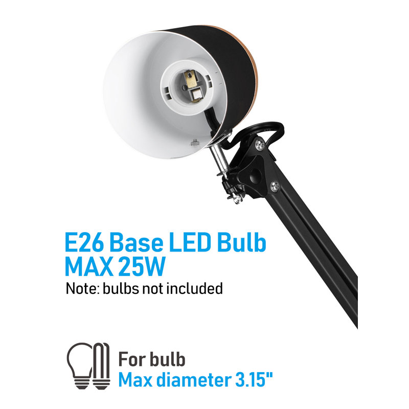 Adjustable Black Clip-On Lamp with Shelf, 40W