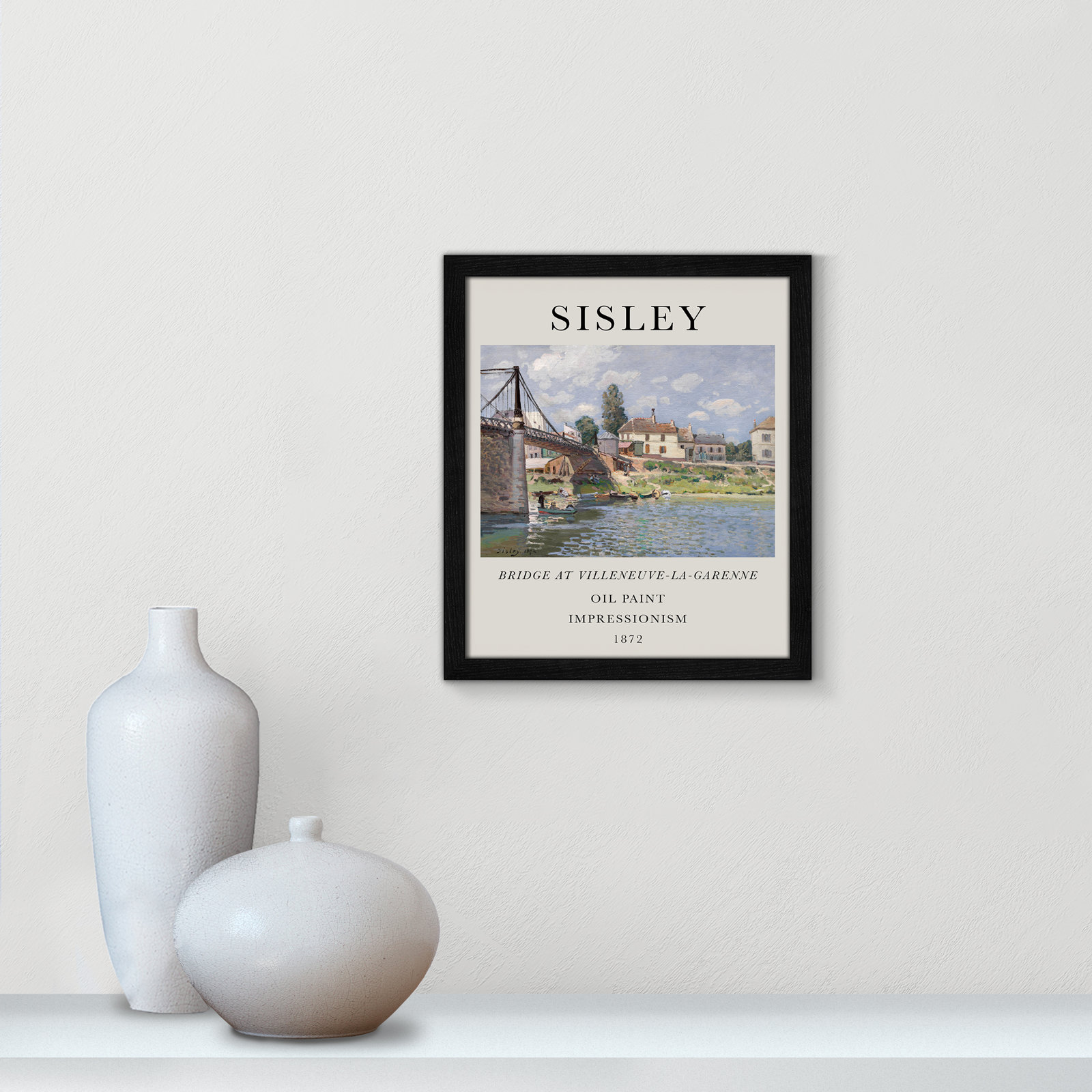 Old Masters Collection "The Bridge at Villeneuve" Print, No, Black Single Picture Frame, 15" H x 13" W x 0.75" D