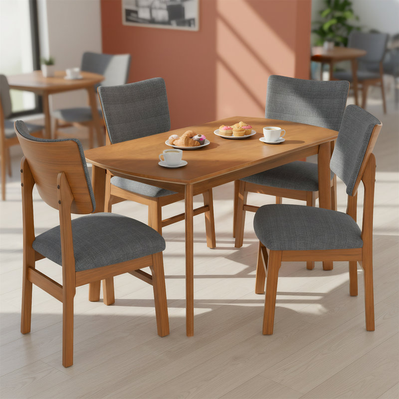 Ensemble de salle à manger pour quatre personnes: table de cuisine en bois massif avec 4 chaises rembourrées, Gris