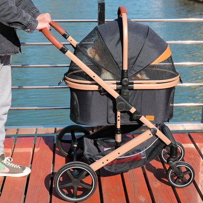 Echosmile 4 In 1 Pet Stroller, Folding Lightweight Cat & Dog Stroller With Detachable Carrier, No-Zip 180 Reversible Canopy, All Terrain 4-Wheel,45 L