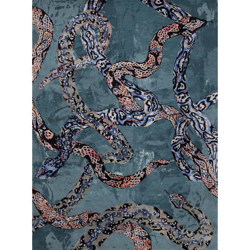 Python Handmade Silk and Wool Animal Print Area Rug, Runner 3' x 7'