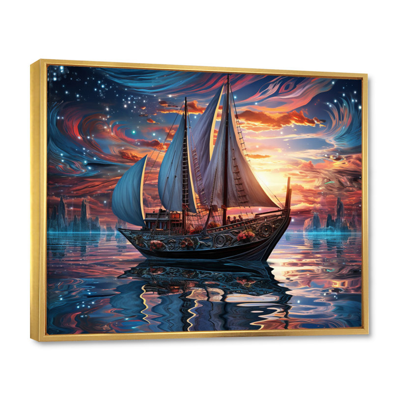 «Boat Magical Waters I», reproduction d'art sur toile, H 16 po x l 32 po x P 1 po, Cadre flottant doré