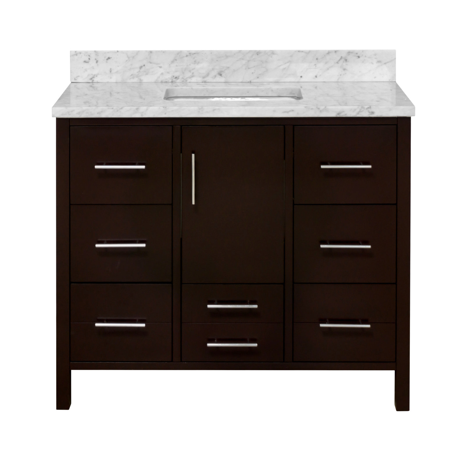 Kiara 42'' Single Bathroom Vanity, Chocolate, Carrara Marble