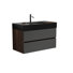 Meuble-lavabo flottant en noyer de 36 pouces avec lavabo en quartz noir mat et tiroirs à fermeture en douceur