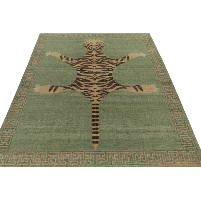 Distressed Homage Hand Knotted Wool Geometric Area Rug, Rectangle 10' x 14'