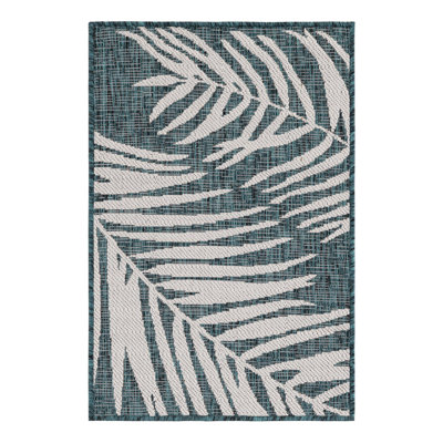 Tapis intérieur / extérieur Union City en bleu sarcelle / ivoire