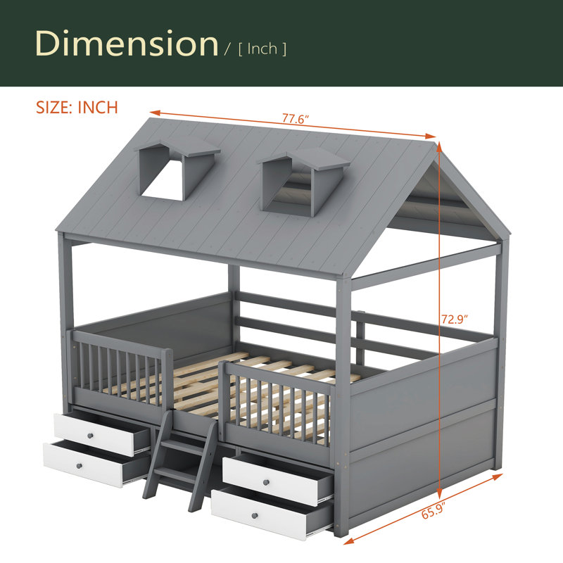  Cadre de lit Bed House, Gris, Lit double