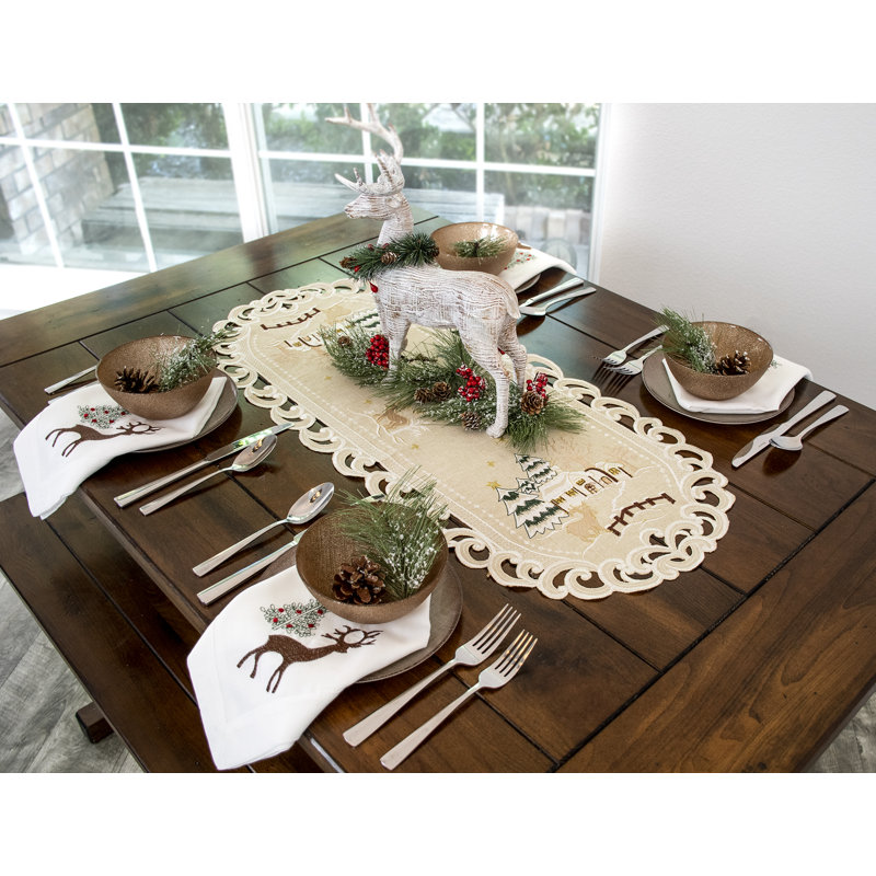Ikeda Beige Winter Snow Scene Table Runner, 35" x 16"