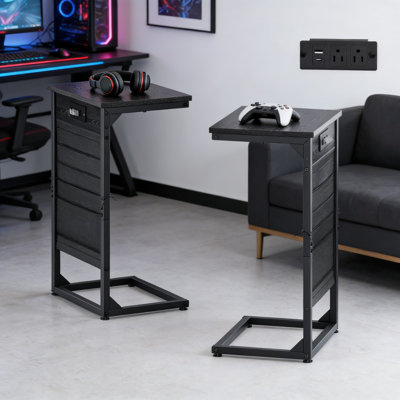 C-Shaped End Table With Fast-Charging Station, Multi-Layer Storage Bag, Sturdy Steel Frame For Living Room, Bedroom, And Small Spaces