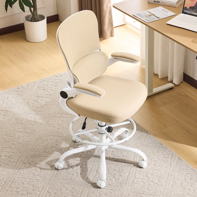 2 Piece Office Sets Computer Desk & Office Chair, Gray/White Table/Beige Chair