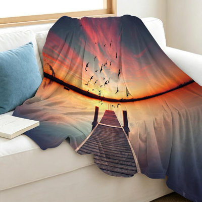 Jeté en flanelle transparente molletonné ultra doux, avec imprimé de jetée en bois Sunset Sunset