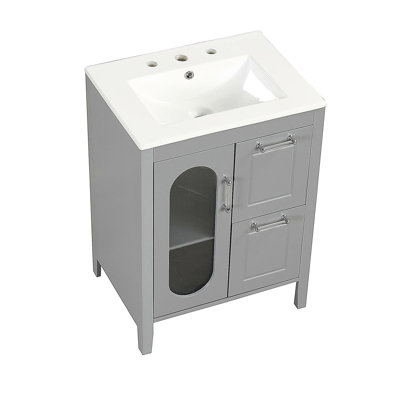 Meuble-lavabo de 24 po avec lavabo, deux tiroirs et portes, tablettes réglables en bois et panneau de fibres à densité moyenne