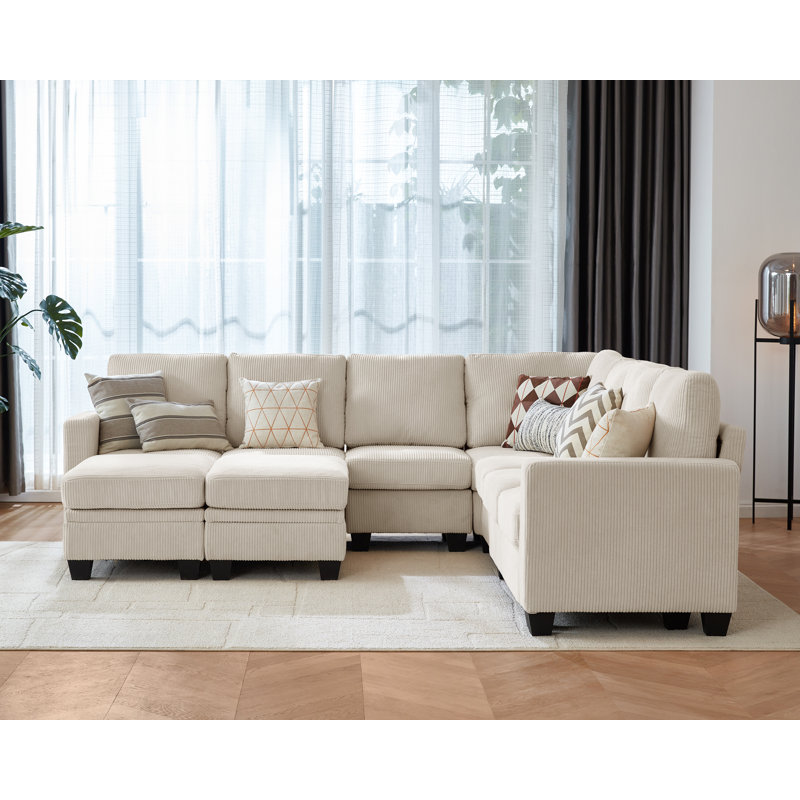 Canapé modulaire Latitude Run® | Canapé-lit en L Corduroy, Beige