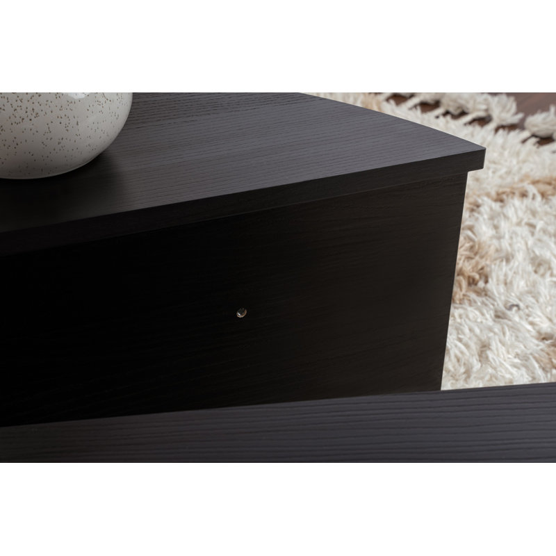 Table basse moderne noire, 3 pièces | Panneau de particules 100% enduit de mélamine, 35,4 x 11,8 x 23,6 po et 33,5 x 13,8 x 15,7 po | Conception élégante de couleur unie, durable et élégante pour le salon, facile à nettoyer