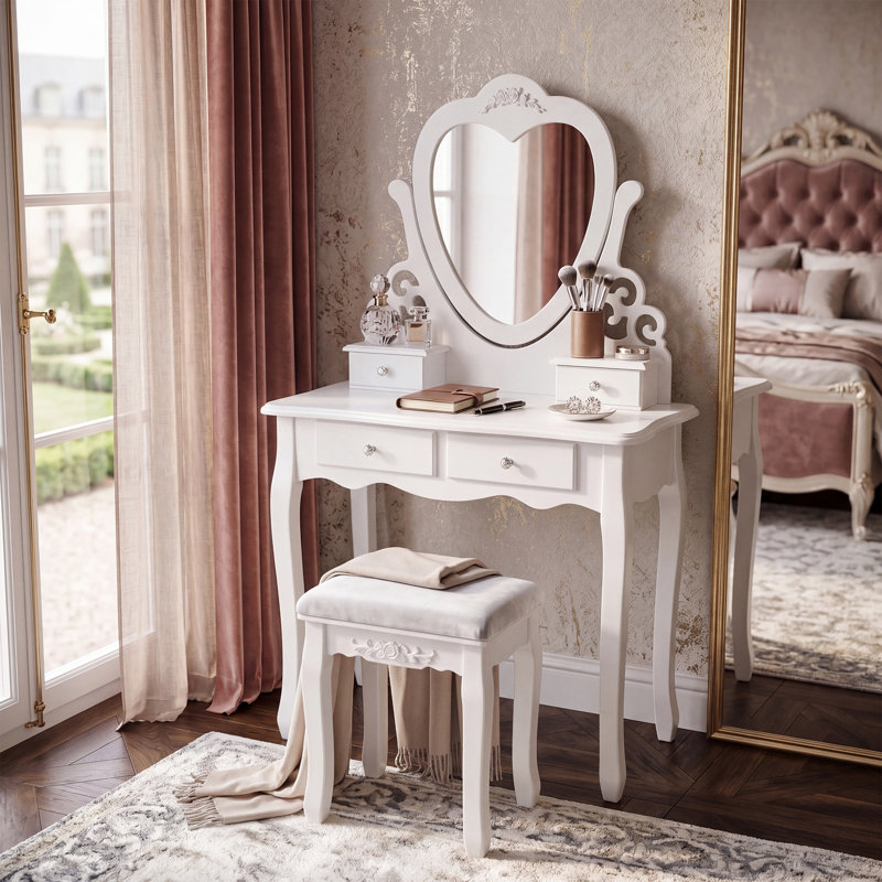 Brenda Dressing Table with Mirror, White