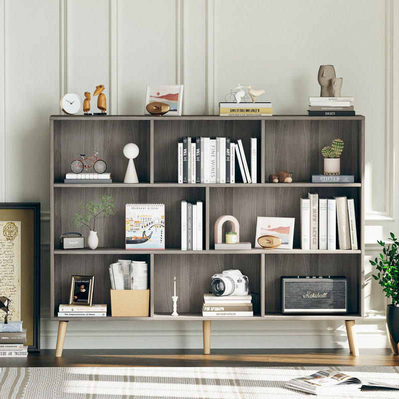 Bibliothèque Marlik, Gris platine, (8 tablettes) H 42,5 po x l 55,1 po x P 9,4 po
