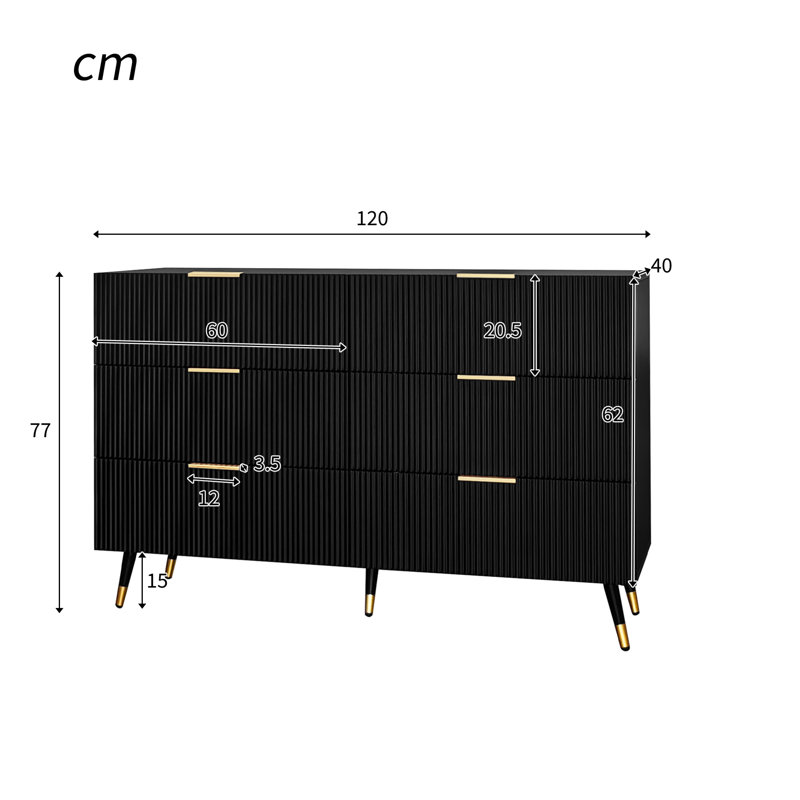 Chest Od Drawers Sideboard With 6 Drawers, Black