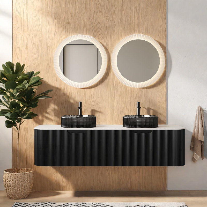 Meubles-lavabos modernes (doit inclure le meuble-lavabo et le lavabo), lavabos doubles en verre de 60 pouces