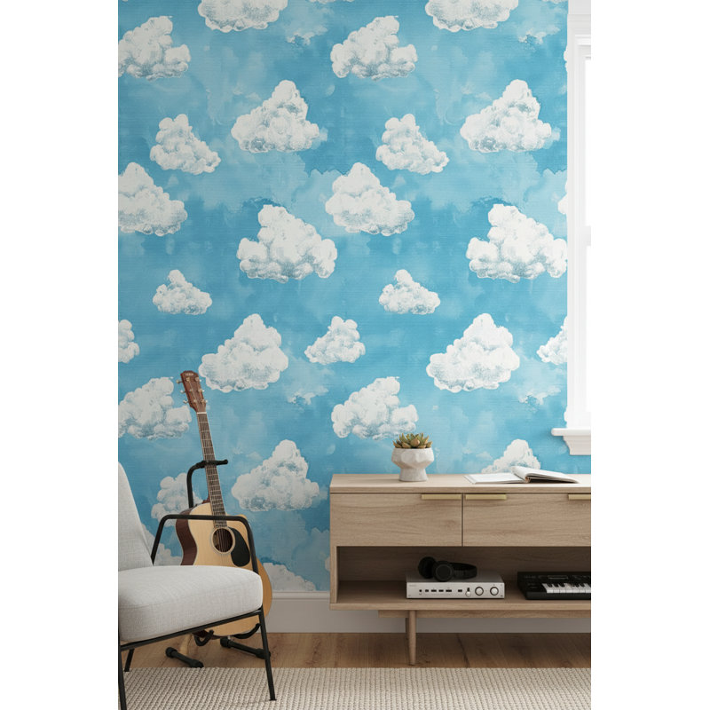 Papier peint moderne bleu ciel avec nuages modernes