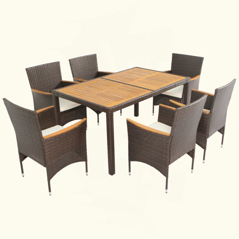 Brown and Beige Acacia Wood Top 7-Piece Outdoor Dining Set