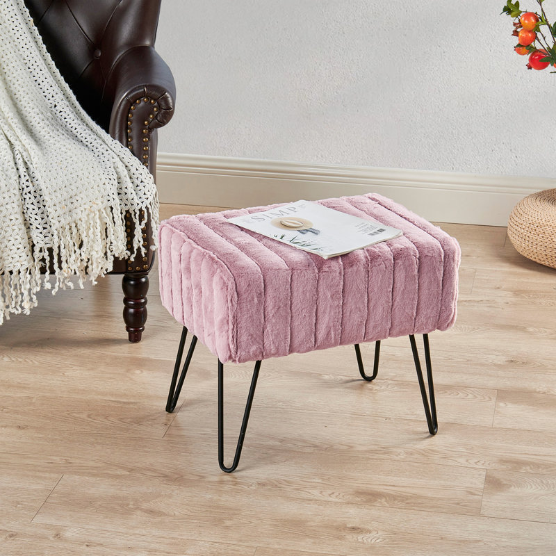 Defranco Upholstered Ottoman, Woodrose Faux Fur