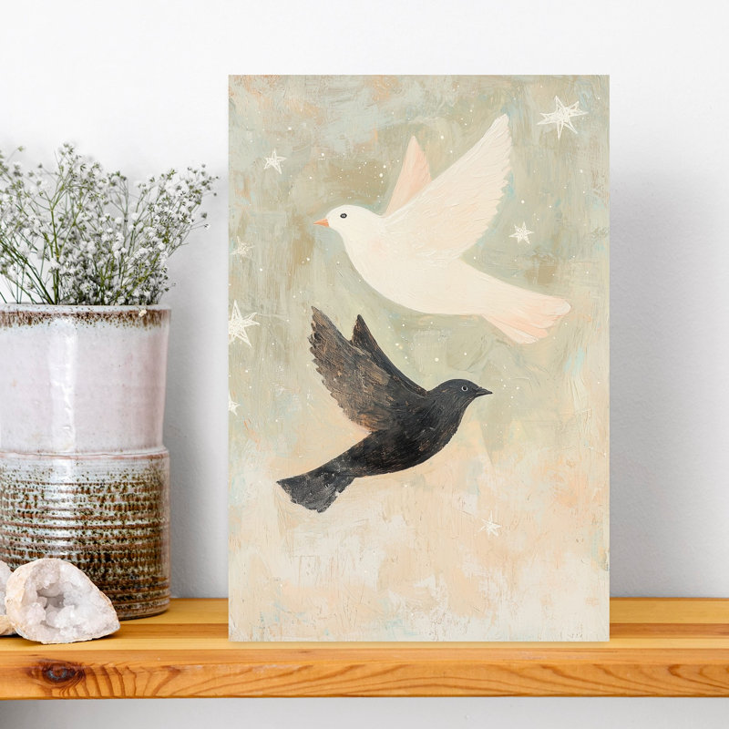 White And Black Flight Ethereal Peaceful Abstract Bird Landscape Nature Wall Art Print 1 Piece Wrapped Canvas Wall Art