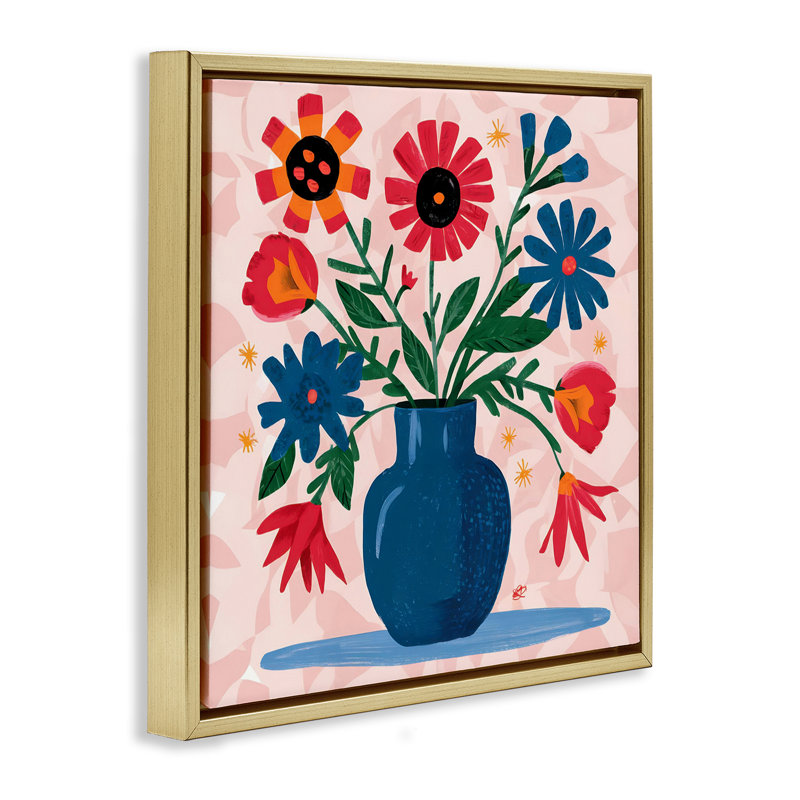  «Vibrant Mixed Flowers», art mural par LSR Design Studio, H 18 po x l 18 po, Cadre flottant métallique doré