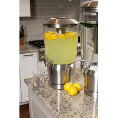 Distributeur de boissons grand format avec support - Distributeur de boissons de 3 gallons pour les fêtes, avec robinet et deux compartiments à glace en acier inoxydable - Pour thé glacé, limonade, jus, sangria ou cocktails