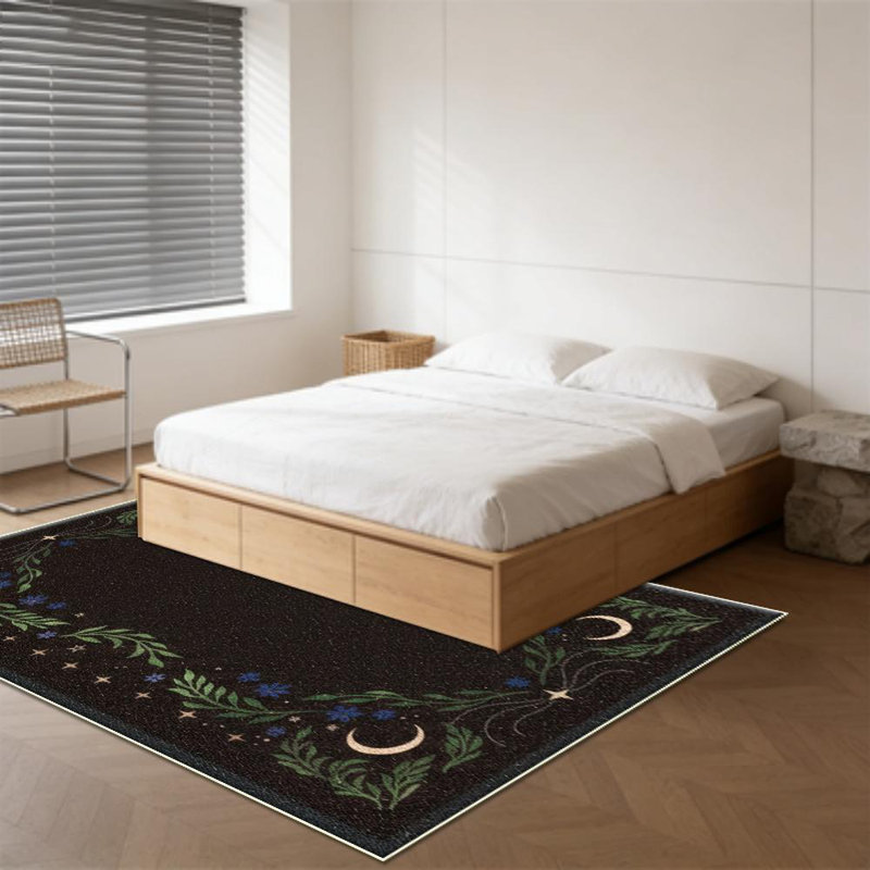Moon And Star Floral Area Rug, Soft And Lightweight, Suitable For All Seasons, Easy To Maintain And Easy To Clean, Machine Washable Carpet Floor Mat, Suitable For Living Room, Bedroom, Hallway, Balcony, Patio, Room Decor, Home Decor, Outdoor Decor