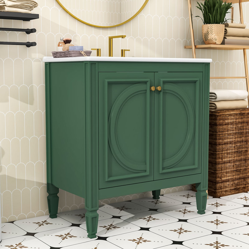 Meuble-lavabo autoportant avec lavabo lisse et tiroir fonctionnel, Vert