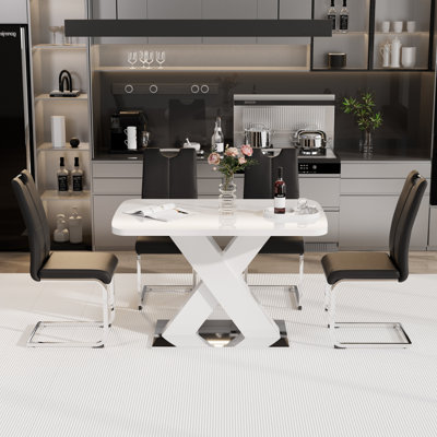 Modern Extendable Dining Table Set with Luxury Faux Leather Dining Chairs