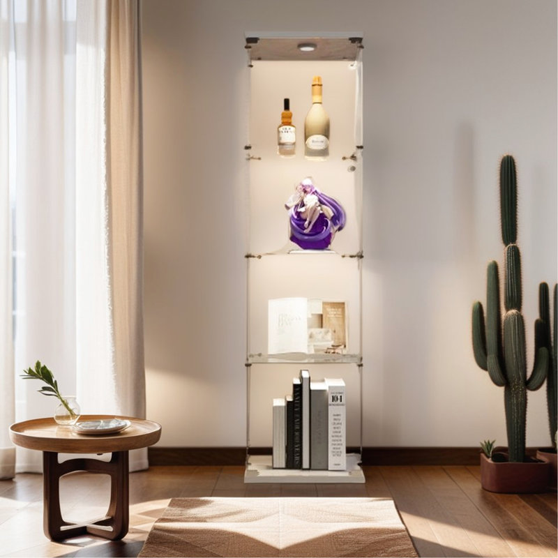 Armoire en verre blanc à 4 couches avec porte - Coffre-fort pour vitrines décoratives