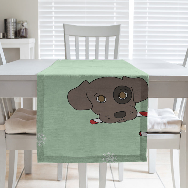 Chemin de table à la fête hol hol christmas dogs, L 90 po x l 16 po, Vert menthe / rouge, Polyester
