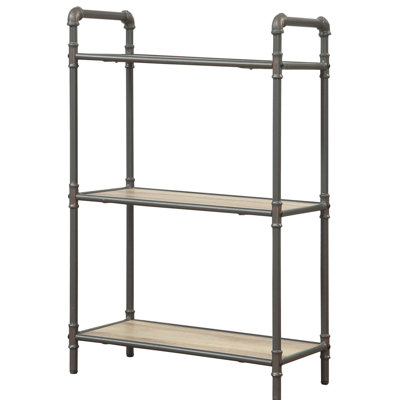 Bibliothèque antique en chêne et gris sable avec tablettes réglables