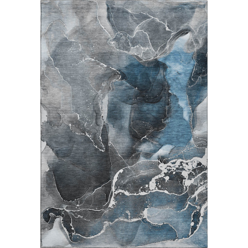 Premium Machine Washable Cerrito AMF503 Blue Rug, Rectangle 5' x 7'6"