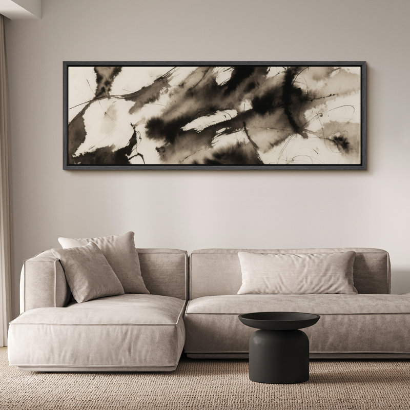 Grande impression sur toile encadrée, reproduction abstraite neutre pour décoration intérieure moderne, H 20 po x l 60 po