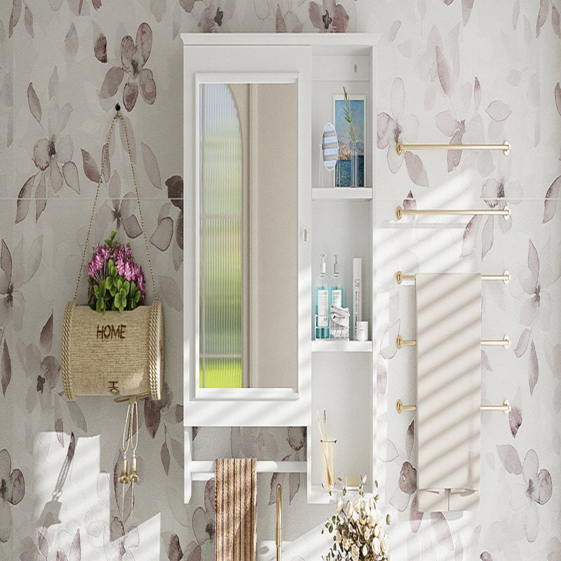 Armoire de rangement murale pour salle de bain, armoires à pharmacie avec grande porte miroir, tablettes réglables et trois niveaux de rangement ouverts (meuble-lavabo non inclus)