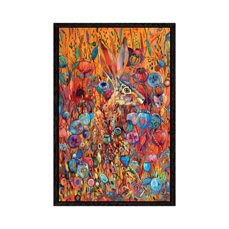 Poppyseed Hare by Sue Gardner - Painting on Canvas, 101.6 cm H x 66.04 cm W, Black Framed