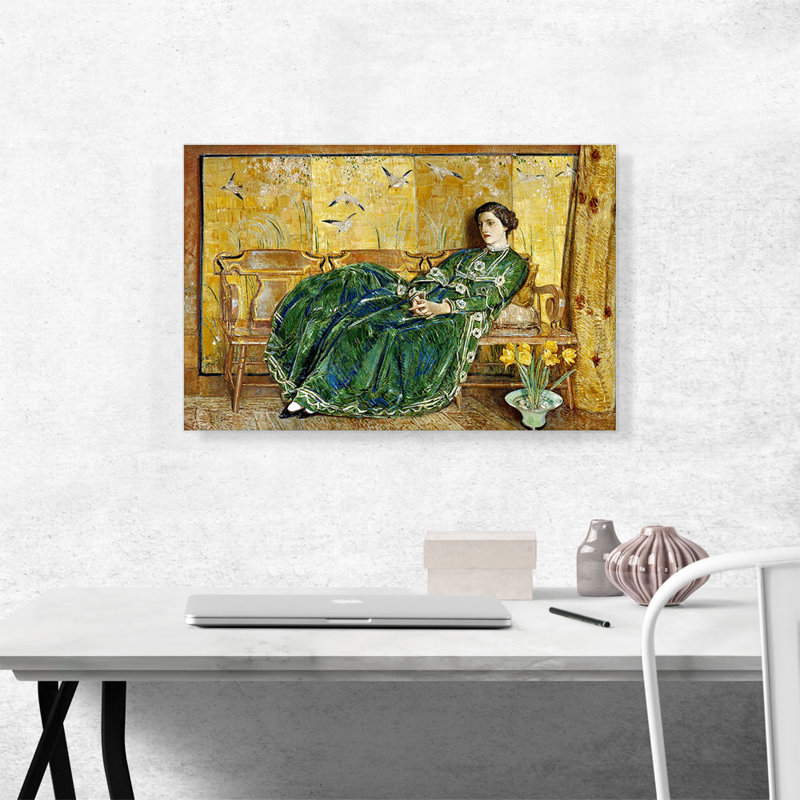 «The Green Gown 1920» par Childe Hassam - peinture sur toile tendue, H 18 po x l 26 po x P 0,75 po