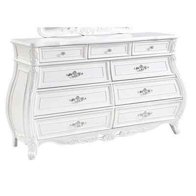 Commode 9 tiroirs de style moderne en bois blanc perle