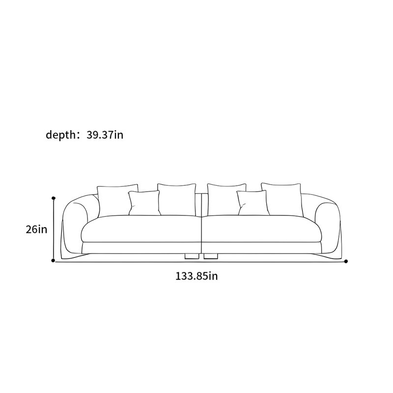 Petit canapé moderne et minimaliste, H 26 po x l 133,85 po x P 39,37 po, 5