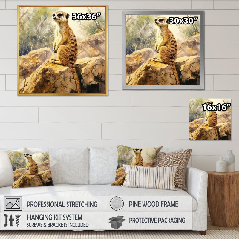 Suricate II, impression sur toile, H 16 po x l 16 po x P 1 po, Cadre simple noir
