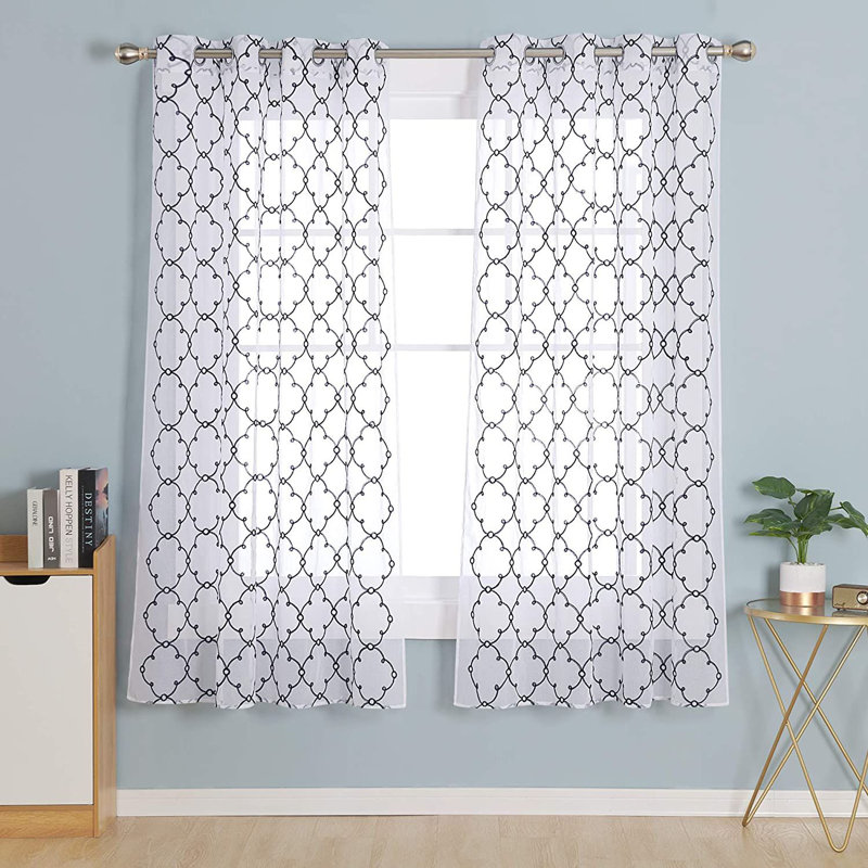 Chowchilla Sheer Curtain Pair, 140 W x 175 D cm, Navy Blue